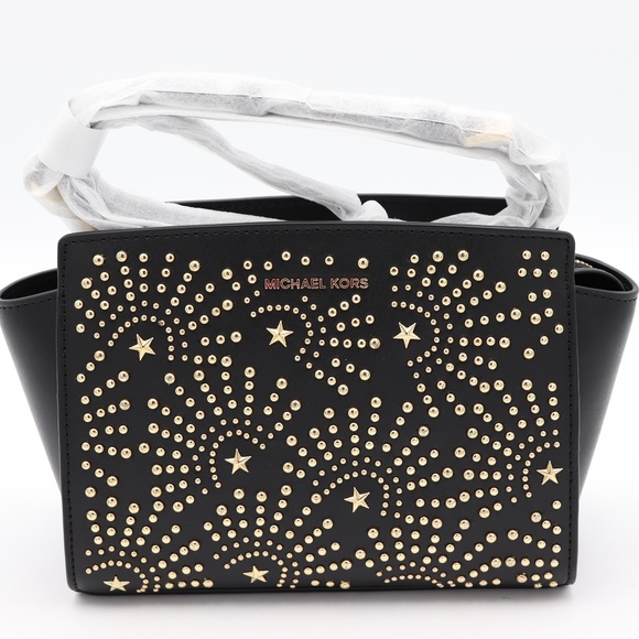 Michael Kors Selma Black Leather Studded Crossbody Bag - Picture 1 of 6